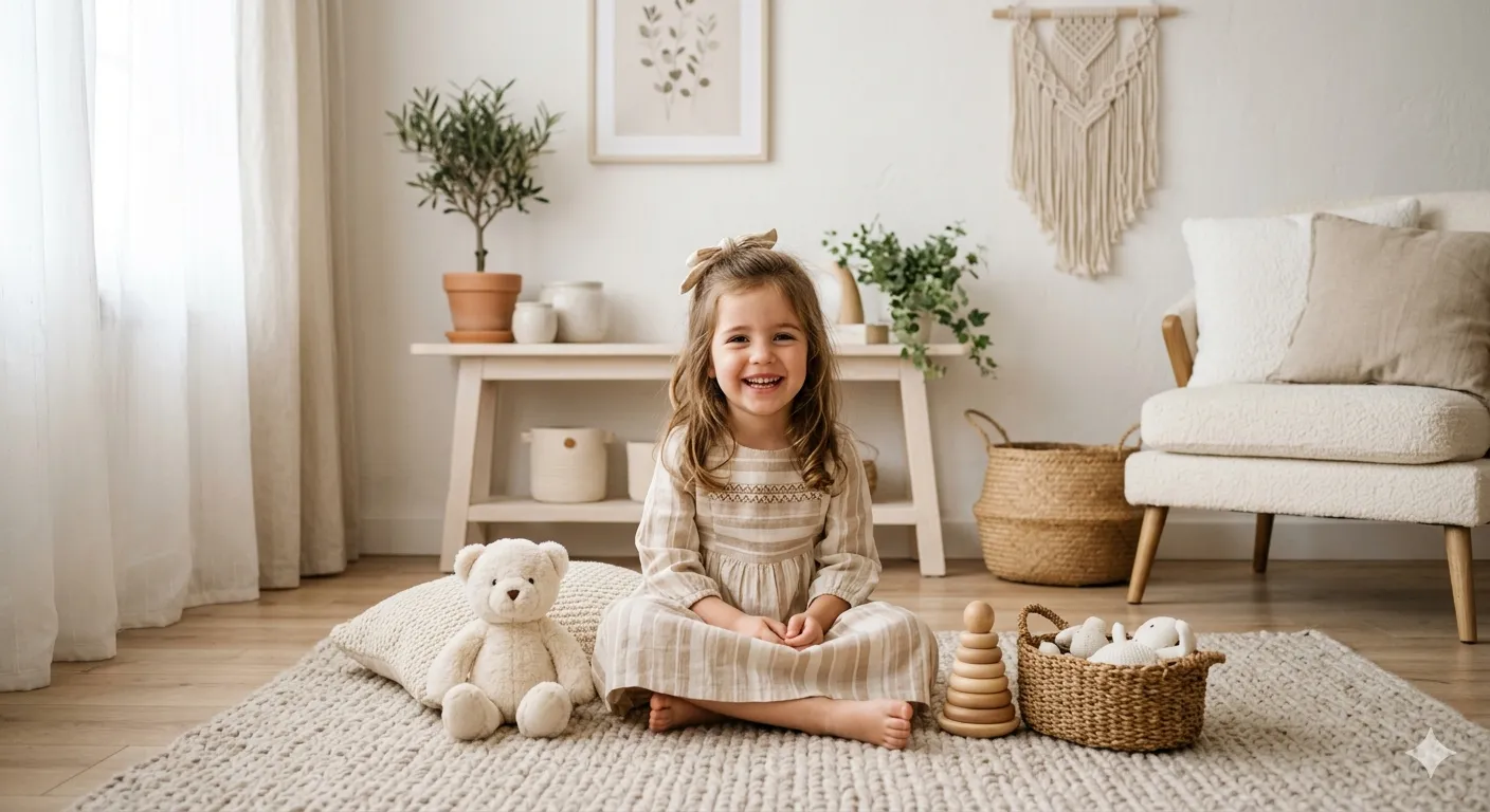 Niña jugando tranquila en una habitación luminosa